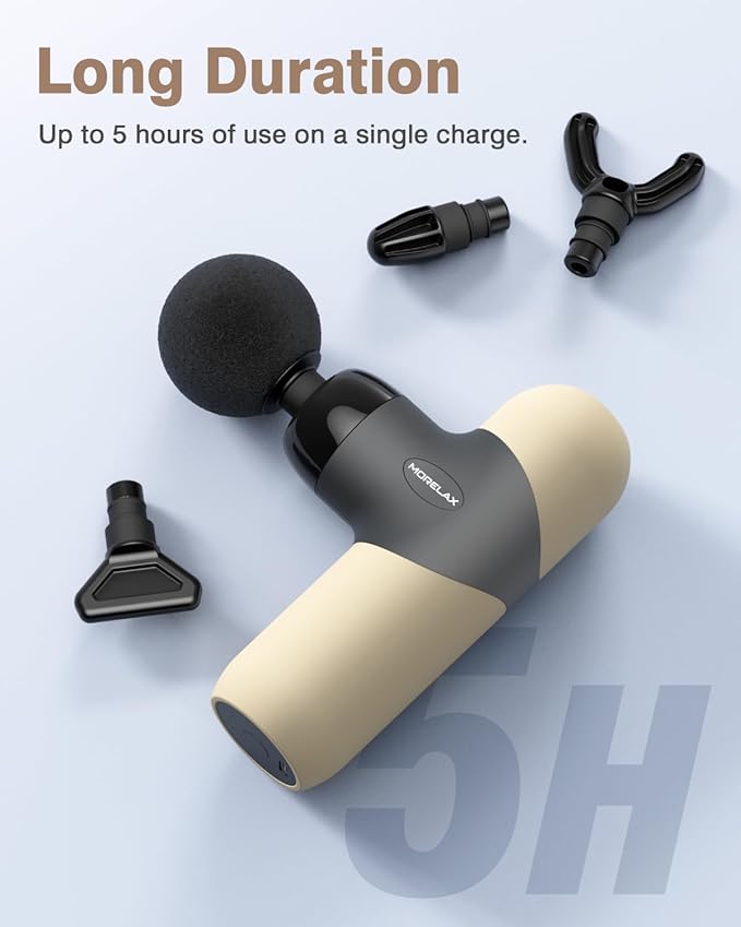 Morelax Mini Massage Gun Portable Deep Tissue Muscle Percussion Massager, Electric Handheld Sport Massager with 6 Massage Heads 4 Speed, Best Gift (Almond)