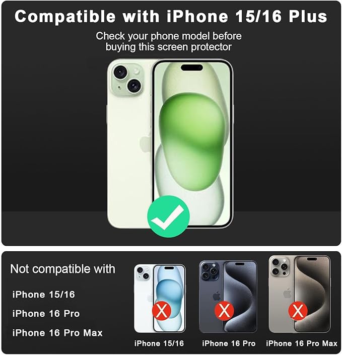 2 Pack for iPhone 16 Plus/iPhone 15 Plus Screen Protector, [9H Hardness] Tempered-Glass Screen Protector with Auto-Alignment Kit, HD Clear, Scratch Resistant