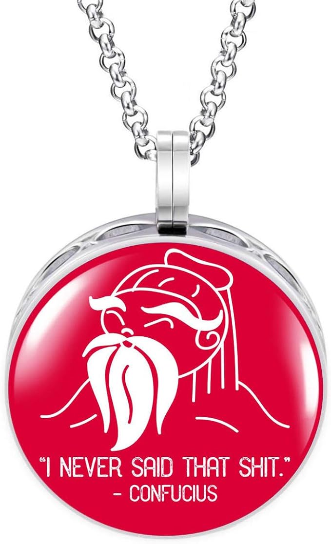 Wild Essentials Confucius - I never said that Enamel Finish Essential Oil Diffuser Necklace Gift Set - Includes Aromatherapy Pendant, 24" Stainless Steel Chain, 8 Color Refill Pads