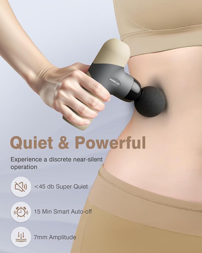 Morelax Mini Massage Gun Portable Deep Tissue Muscle Percussion Massager, Electric Handheld Sport Massager with 6 Massage Heads 4 Speed, Best Gift (Almond)