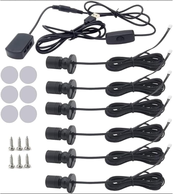 6 PCS Mini LED Spotlight for Display Cabinet, Aluminum USB Showcase Lights with Dimmer, 5V 1W Rotatable Jewelry Display Lighting for Painting Plant Picture (Warm White 3000K, Black)