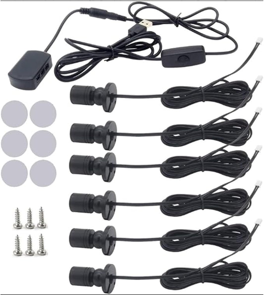 6 PCS Mini LED Spotlight for Display Cabinet, Aluminum USB Showcase Lights with Dimmer, 5V 1W Rotatable Jewelry Display Lighting for Painting Plant Picture (Warm White 3000K, Black)