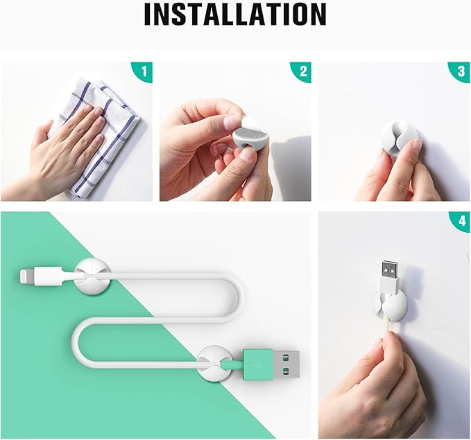 12 Pack Cable Clips, Znben Wire Organizer Holder Adhesive Cord Management Charger Wire Holder Clips for Desk, Home, Office, Car, Cubicle, Nightstand White