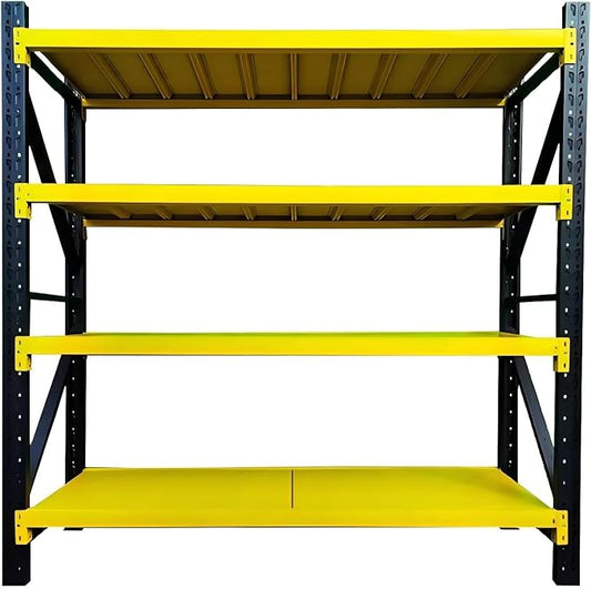 Storage Shelves Heavy Duty, Metal Garage Shelving Units, 4 Tier Storage Rack Shelf, Steel Industrial Shelving, Adjustable Standing Shelf for Basement/Warehouse Yellow and Black, W59.06*D19.69*H78.74