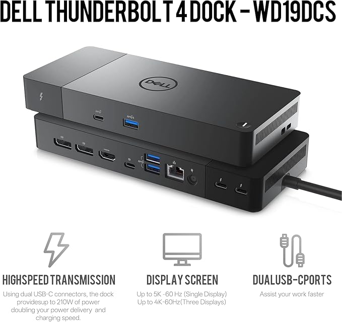 Dell WD19DCS Docking Station, Performance Dock WD19DCS - 3 Year Warranty, with 240W Power Adapter + 210W Power Delivery + ZoomSpeed HDMI & DisplayPort Cable + USB-C Cable - New