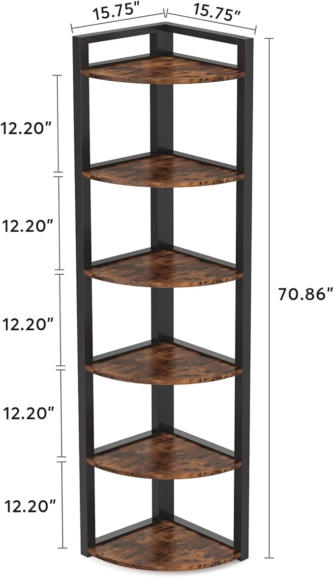 Tribesigns 6 Tier Corner Shelf, 70.9 Inch Tall Corner Bookshelf Small Bookcase Rustic Corner Shelving Unit Storage Rack for Living Room, Home Office, Kitchen, Small Space