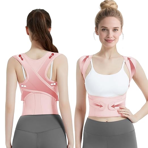 Posture Corrector for Women & Men, Full Back Brace Support with Adjustable Shoulder Straightener, Lower & Upper Back Pain Relief - Scoliosis, Hunchback, Spine Corrector (Pink, Medium)