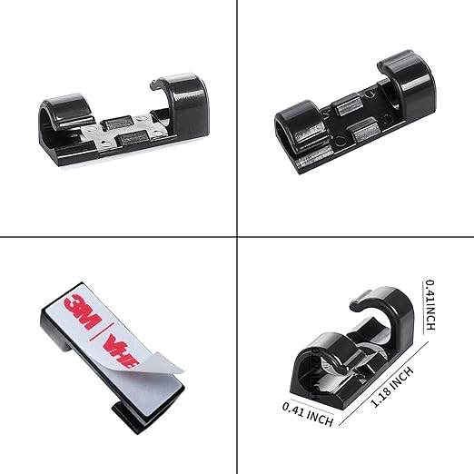 Self-Adhesive Cable Clips Organizer Drop Wire Holder Cord Management, Pack of 20 (Black, 0.27 inch)