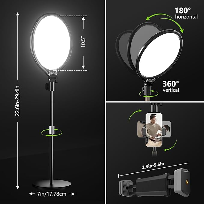 Aureday 10.5” Dimmable Desktop Ring Light with Stand and Phone Holder, 24W Full-Screen LED Ring Light for Desk, Video Conference Lighting for Laptop, Zoom Lighting for Computer, Live Stream, TikTok