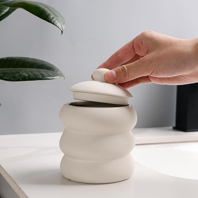 Bathroom Accessory Set 5PCS, Ceramic Bathroom Accessories Set, Irregular Shape Small Bathroom Sets Accessories Complete, Home Apartment Minimalist Decor Vanity Countertop, Beige, ANTIS'S HOME