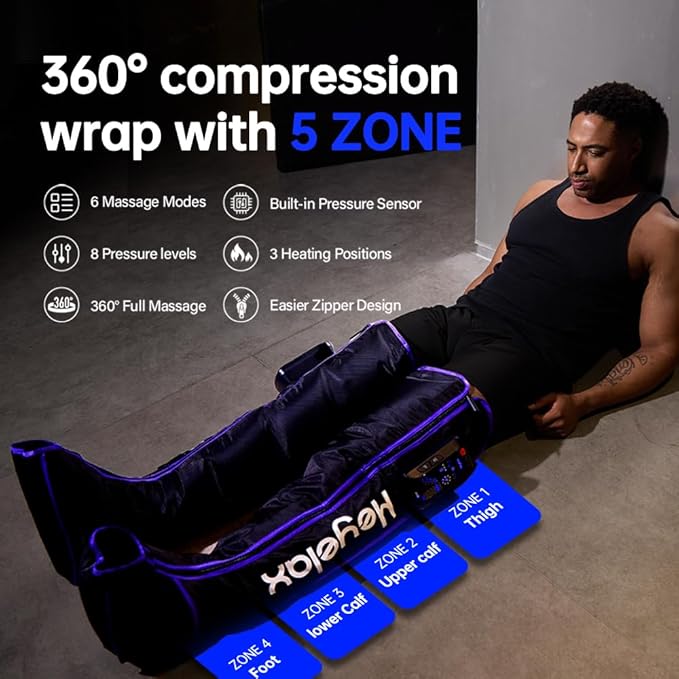 Air Compression Leg Massager for Circulation and Pain Relief FSA, Recovery Boots Sleeve for Fast Therapy, Cordless Leg Massager with Heat as Ideal Gifts for Men Women (Large1-Pack)