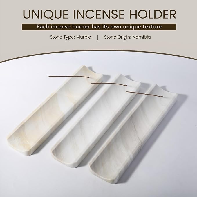 Koville Marble Incense Holder, Incense Holder for Sticks, Incense Sticks Holder Ash Catcher for Meditation Yoga SPA, Natural Stone Incense Burner, Home Table Decor (White)