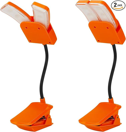 BIGMONAT Battery Operated Clip on Light, Dimmable Brightness Eye Care Book Reading Light, 360°Flexible Gooseneck Night Lighting for Home Office, Reading,Study (Orange, 2Pack)