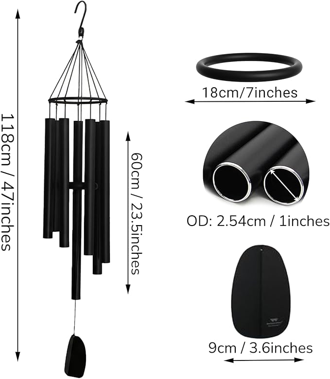 Wind Chimes for Outside Deep Tone, 47" Large WindChimes with 7 Tubes, 100% Rustproof Aluminum, Memorial Gift or Garden, Patio, Porch and Outdoor Décor