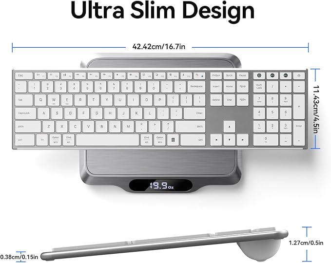 AUSDOM Full Size Bluetooth Keyboard, 2.4G Wireless Quiet Slim Keyboard, Multi Device Low Profile Silent Flat Keyboards with Numeric Keypad, Rechargeable Battery for Windows Mac iOS Computer Laptop