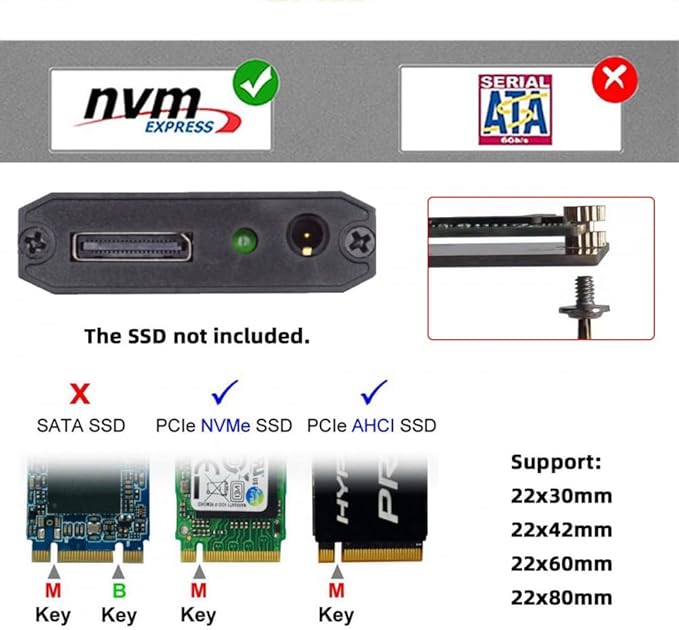 CY External Oculink SFF-8612 SFF-8611 to M.2 NGFF M-Key to NVME PCIe SSD 2280 SSD Enclosure Adapter for Mainboard