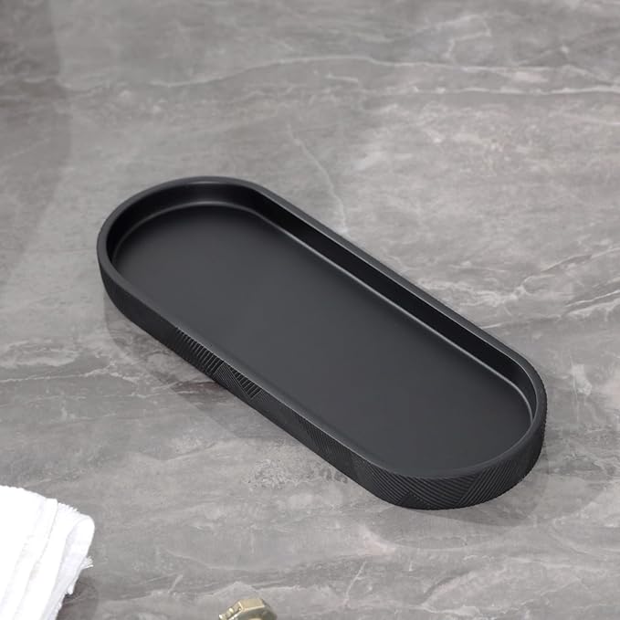 Bathroom Accessories Set, Bathroom Organizer Countertop, Soap Dispenser and Toothbrush Holder, Mouthwash Cup, Tray Set, Vanity Tray for Bathroom, 4 Pieces Modern Decor (Matte Black)