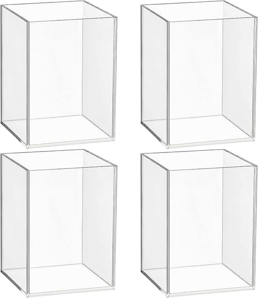 4-Piece Clear Acrylic Pen Holder & Pencil Cup - Makeup Brush Holder - Desktop Stationery Organizer for Office, School, Home - 4 Pack, Square