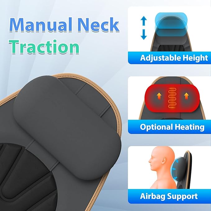 Back Massager for Chair, Heated Seat Cushion Massager with Neck Traction, Vibration Massage Pad for Full Body Massage for Office Chair, Home Use