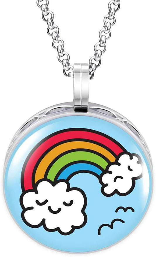 Wild Essentials Rainbow Cloud Enamel Finish Essential Oil Diffuser Necklace Gift Set - Includes Aromatherapy Pendant, 24" Stainless Steel Chain, 8 Color Refill Pads