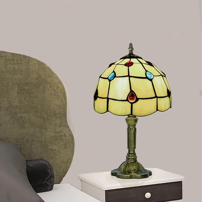 8 Inch Tiffany Lamp, Small Stained Glass Lamp For Bedside, Living Room, Yellow