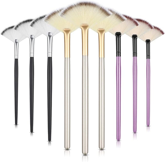 9 Pieces Facial Fan Mask Brushes, Soft Facial Applicator Brushes Tools for Peel Glycolic Makeup for Mud Cream(Champagne, Purple, Black)