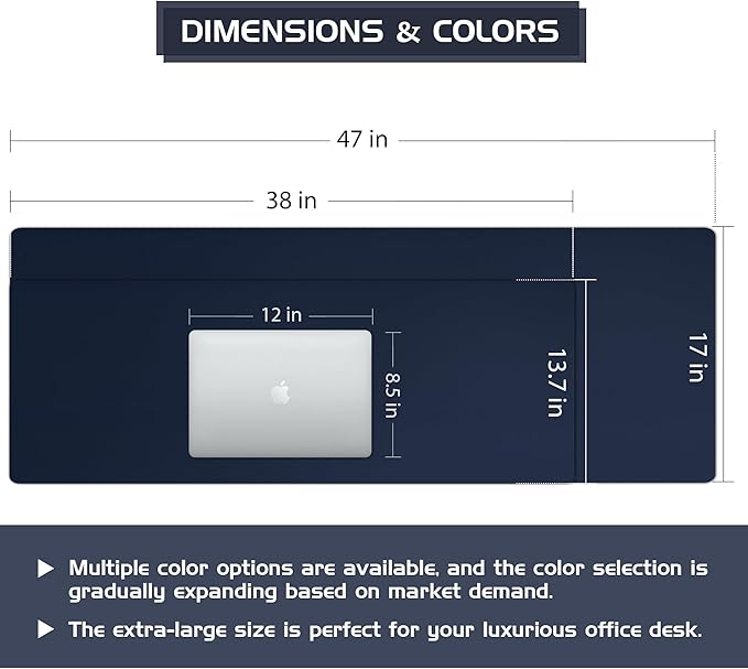 Aothia Leather Desk Pad Protector, Office Desk Mat, Large Mouse Pad, Laptop Desk Pad, Non-Slip PU Leather Desk Blotter, Waterproof Desk Writing Pad for Office and Home (Dark Blue, 47" x 17")