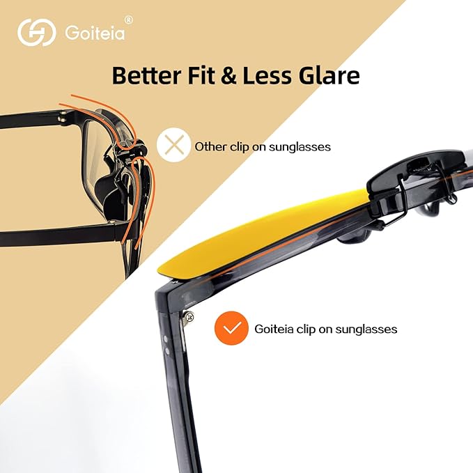 Goiteia Polarised Clip on Night Driving Glasses for Men Women,Cut off Blinding Headlights From Tall Trucks and SUVs
