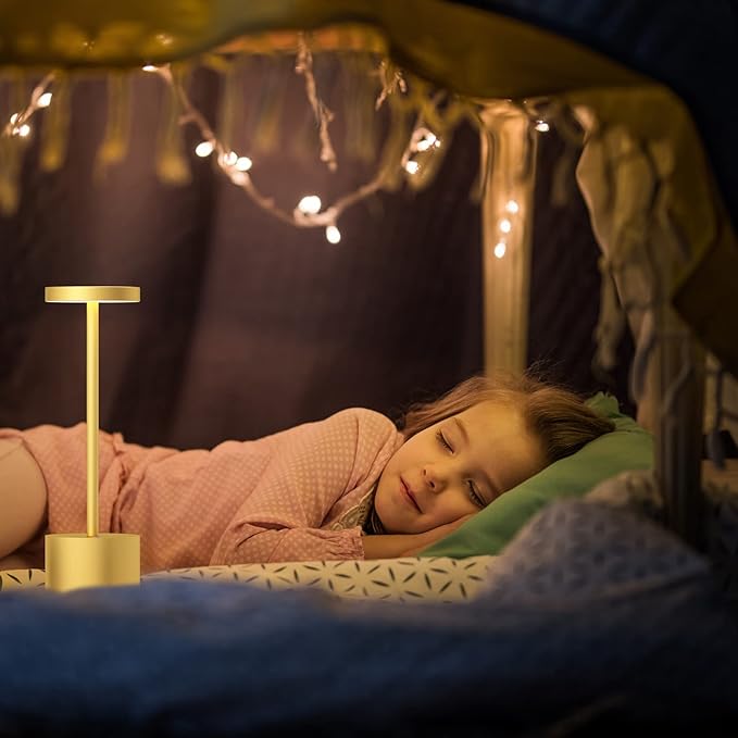 LED Cordless Table Lamps Set of 2,5000 mAh Rechargeable Table lamp,3 Color Stepless Dimming Portable Outdoor Table Lamp,Table Light for Party/Restaurant/Cafe/Patio.(Gold)