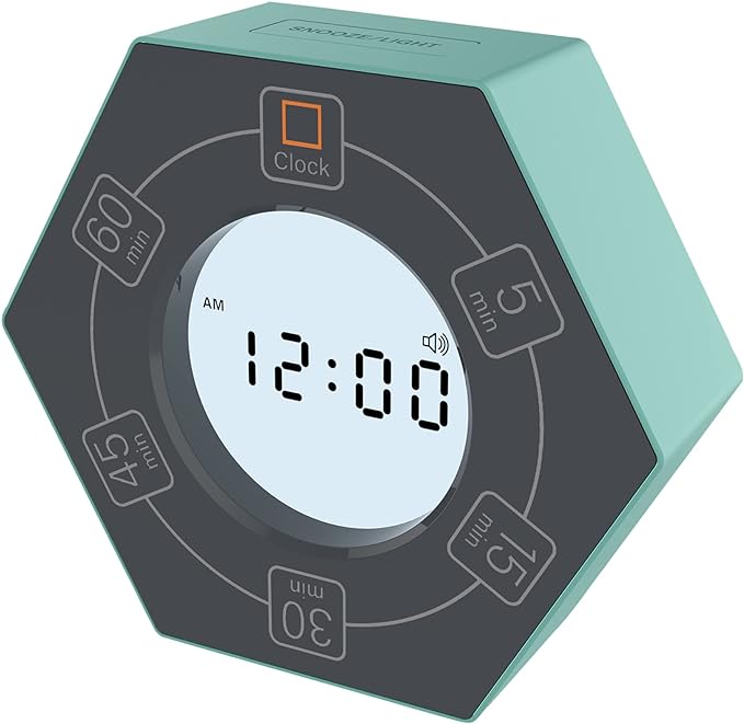 Home & Office Timer with Clock, 5,15, 30, 45, 60 Minute Preset Countdown Timer, Easy-to-Use Time Management Tool (Cyan)