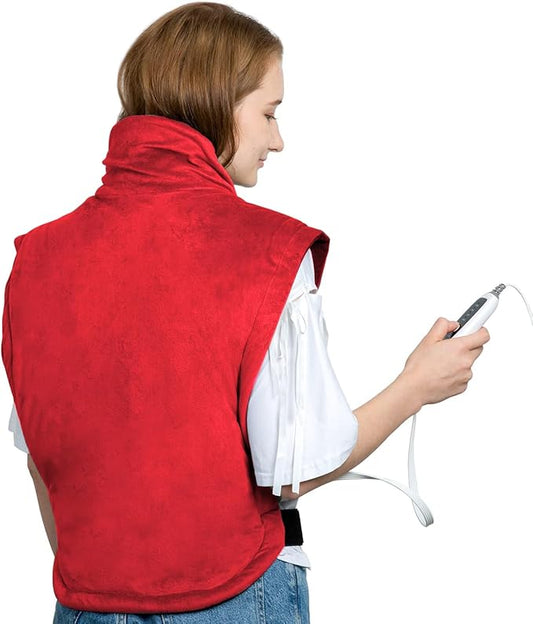 24"x33",Weighted Heating Pad for Back Pain Relief, XXL Large Size Electric Heating Pad for Neck and Shoulders,Neck Heating pad,Warm Christmas Gifts,4 Heat Settings,Auto-Off, Machine Washable,Red