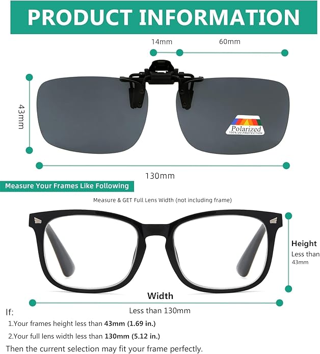 Eyekepper 4 Pack Flip-up Clip-On Sunglasses 59x39 MM Metal Wear Over Glasses