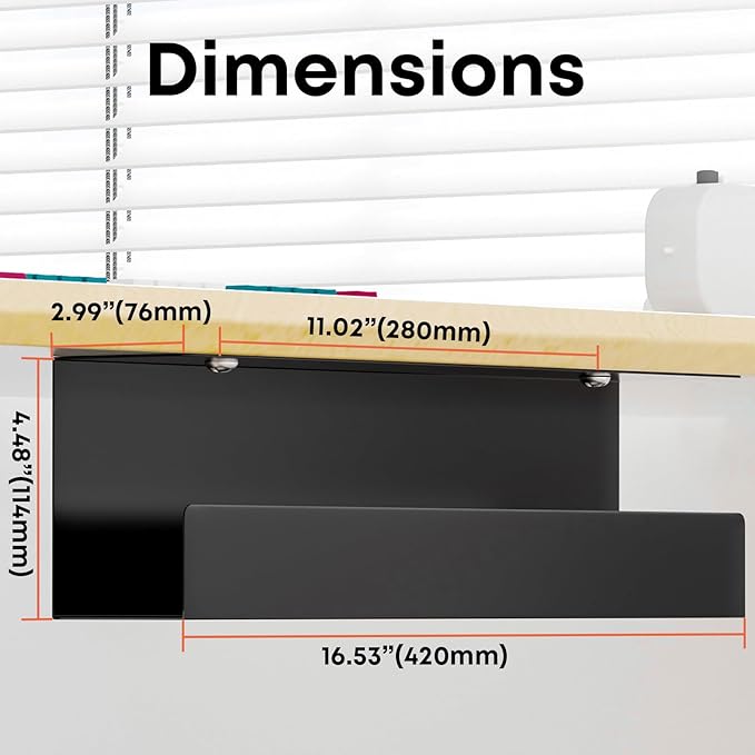 Cable Management Under Desk,17 inch Cable Management Tray,Power Strip Holder,Cord Organizer,Wire Management for Office and Home, Black
