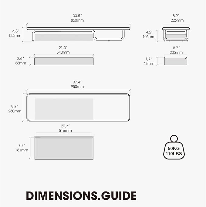 Fenge Dual Monitor Riser, 37 Inch Monitor Stand for Desk, Solid Wood Desk Shelf with Large Drawer Organizer, No Assembly Computer Stand for PC, Laptop, Printer, TV