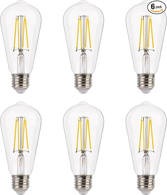 FLSNT 7W LED Edison Bulbs, 60W Equivalent, 90+ High CRI, 4000K Cool White, ST19 LED Light Bulbs, 800LM, E26 Base, Dimmable, 6 Pack