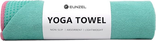 Eunzel Hot Yoga Towel - Microfiber Non Slip Yoga Mat Towel with Grip Dot Sweat Absorbent Towel for Hot Yoga, Pilates and Fitness 72" x 24", Teal/Pink