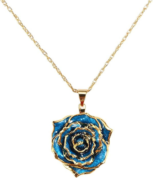 AliveRose Real Rose Gold Dipped Necklace Gifts for Women, 24K Gold Dipped Rose Pendant Necklace Jewelry Mothers Day Anniversaries Birthday Christmas Special Occasions Gifts for Her Mom Wife