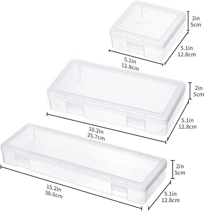 novelinks Stackable Plastic Clear Storage Box Containers with Latching Lid - Art Craft Supply Organizer Storage Containers for Pencil Box, Crayon, Beads (3 Small + 3 Medium + 3 Large -Clear)