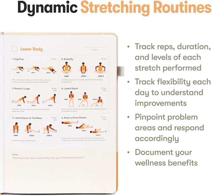 The Stretching Sidekick Journal by Habit Nest. Guided Stretching Routines to Keep You Flexible, Energized, and Live Comfortably. 66 Stretching Routines that only take 15-20 mins a day. Turn Motivation