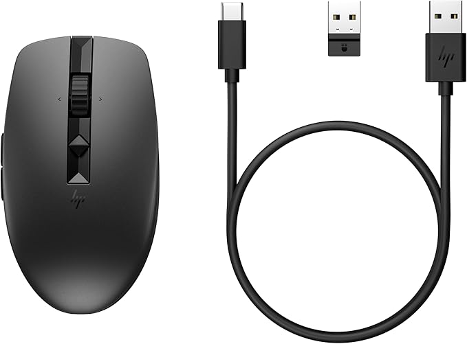 HP 710 Rechargeable Silent Mouse - for Computer or Laptop, Type USB-C Batteries - Multi-OS/Device Compatible - Bluetooth or 2.4 GHZ Dongle - 6 Programmable Buttons - Ambidextrous (6E6F2AA#ABL, Black)