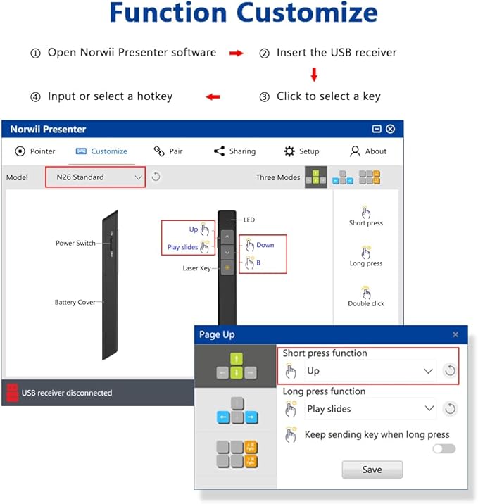 Norwii N26 Wireless Presentation Clicker, Presentation Remote, PowerPoint Clicker with Pointer for PowerPoint Presentations, Power Point Clicker Wireless Presenter - White