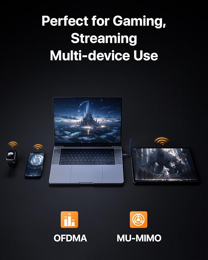 Tenda AX900 WiFi Adapter WiFi 6- Dual-Band 600Mbps 5GHz/ 286Mbps 2.4GHz, 6dBi High Gain Antenna, Wireless WiFi Adapter for Windows 11/10/7 USB WiFi Dongle (U11Pro)