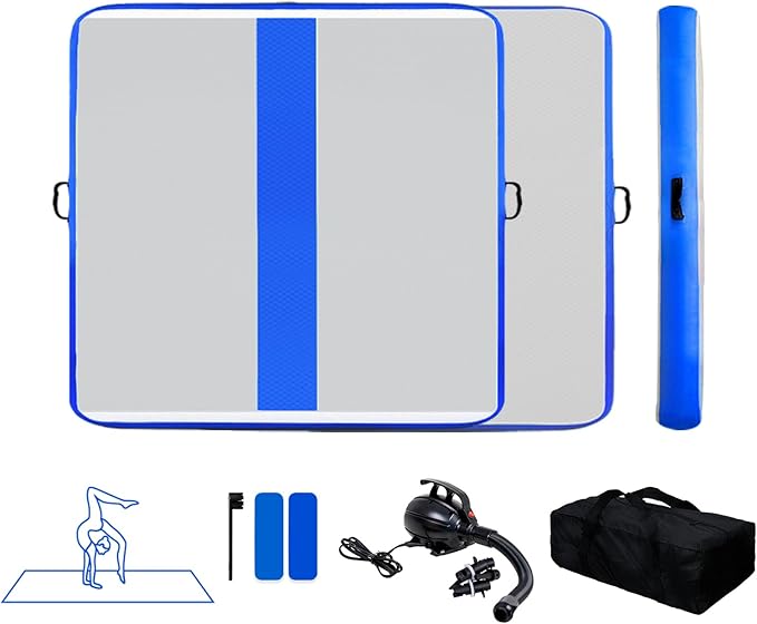 Tuxedo Sailor Inflatable Gymnastics Mat with Electric Pump, Storage Bag, Repair Kit–Air Mat for Home Training, Cheerleading, Yoga