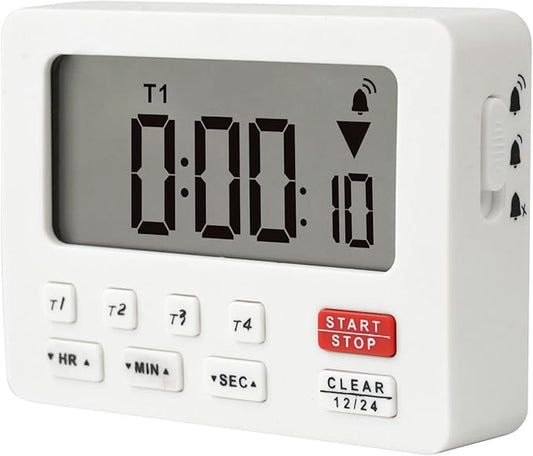 YOOREAL Digital Kitchen Timers, with 4 Sets of Countdown Stop Watches Timer/Magnetic Timer Clock with Adjustable Loud Alarm Classroom Cooking Fitness Baking Studying Teaching (White)