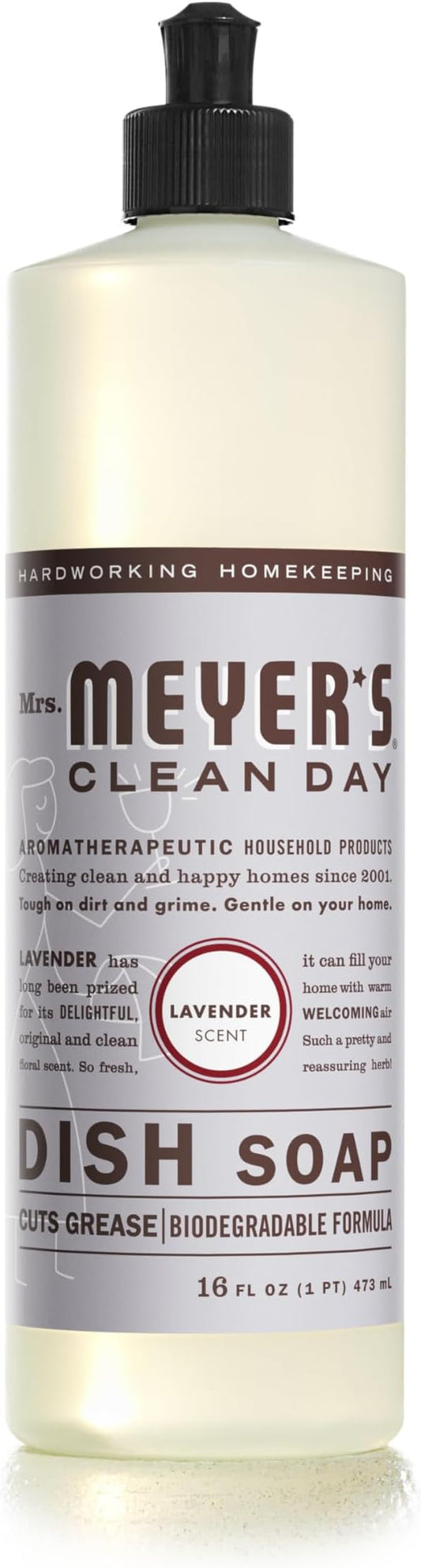 MRS. MEYER'S CLEAN DAY Liquid Dish Soap, Lavender Scent, 16 Ounce Bottle