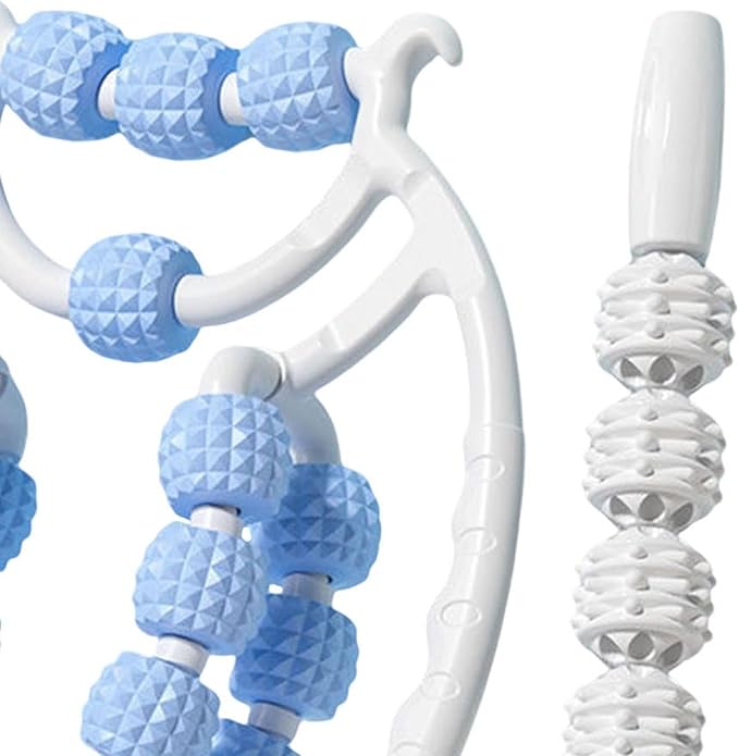 Colaxi 20 Wheels Massage Roller with Massage Stick Portable Multipurpose Flexible Handheld Roller for Back Shoulders Legs Thigh Arms, Blue