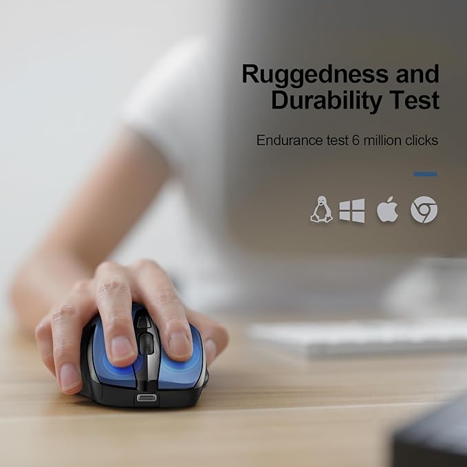 TECKNET Rechargeable Wireless Mouse, 2.4G Silent Quiet Click, 6 Adjustable 4800 DPI, Cordless Computer Mouse, Ergonomic Mouse for Laptop, 6 Buttons USB for Chromebook, Ergo Grip - Blue