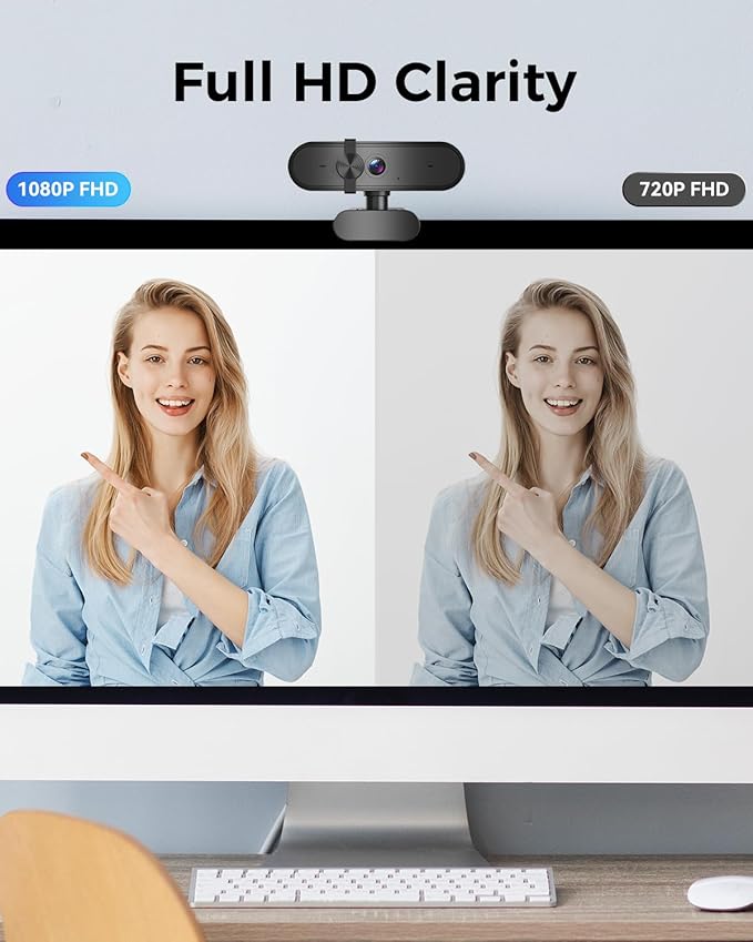 1080P Webcam Computer Camera with Microphone & Wide View - Auto Light Correction Webcam for PC, Mac, Laptop, Desktop - Built-in Privacy Cover Plug & Play USB for Zoom/Skype/Streaming
