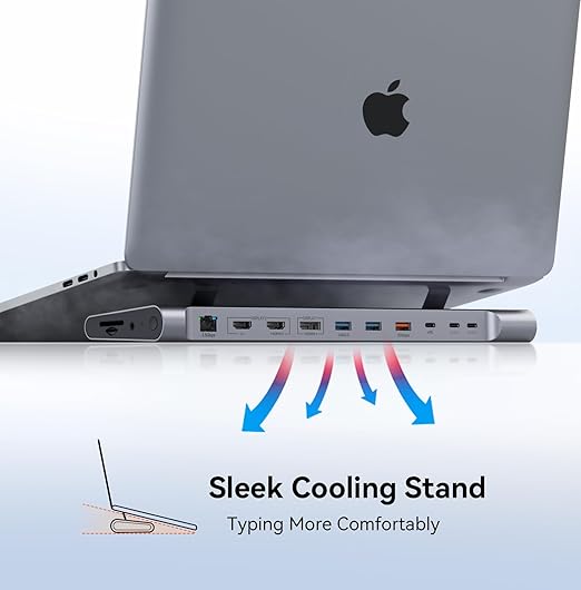 TobenONE MacBook Docking Station Dual 4K@60Hz Monitor, 16-in-2 USB C Docking Station Stand with 2.5Gbps Ethernet,100W GaN Power Supply, 2 HDMI&DP, 5 USB Ports