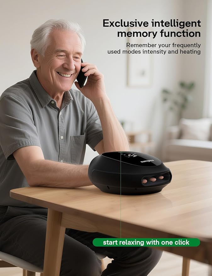 Hand Massager for Arthritis and Carpal Tunnel, 6 Modes 6 Intensities Hand Massager with Heat and Compression, Large LCD Display Full Hand & Wrist Massager, Gift for Women/Men, Office & Home Use